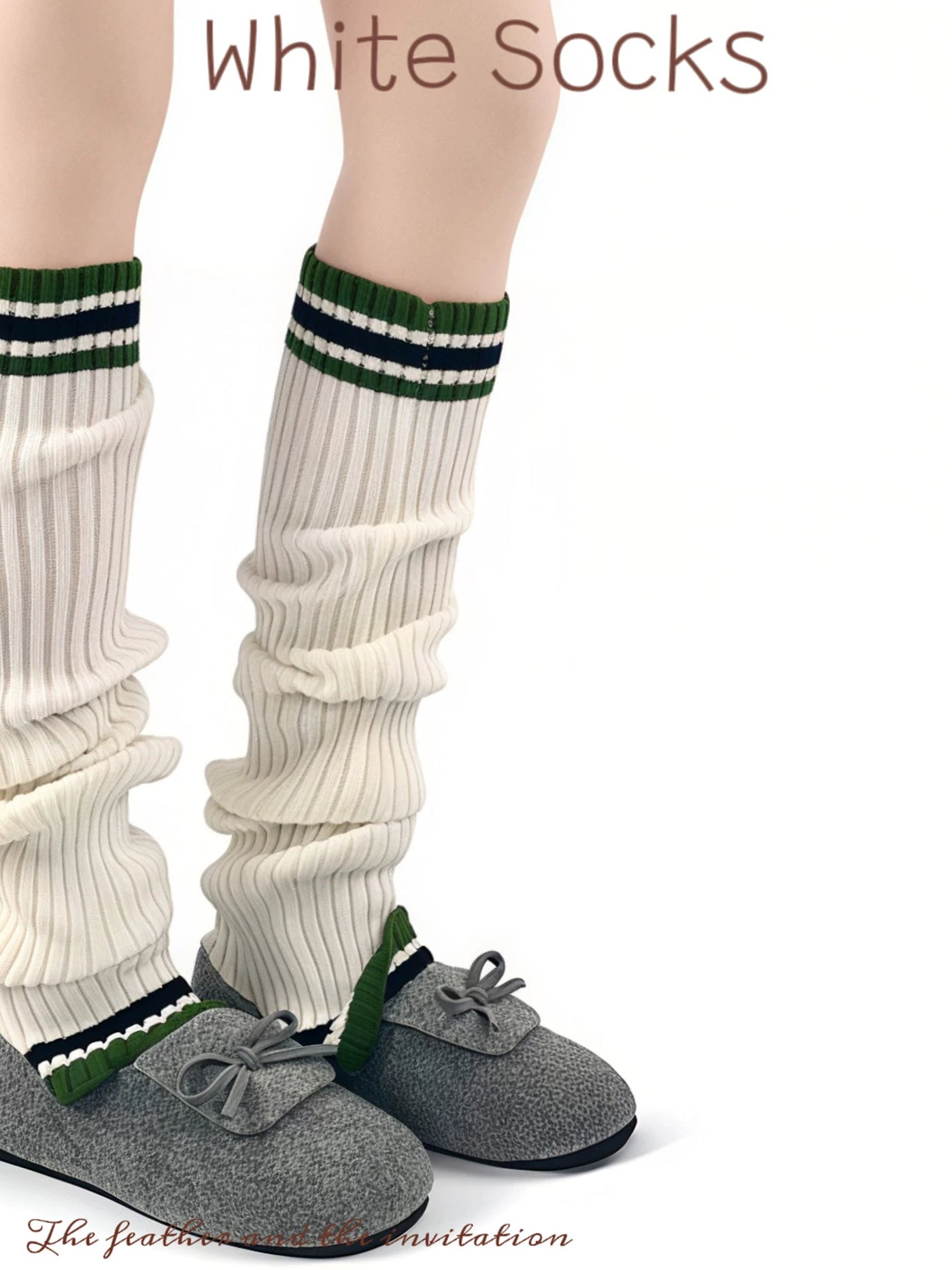 White Socks - Collegiate Stripe - Ribbed Slouch Socks with Contrast Cuffs