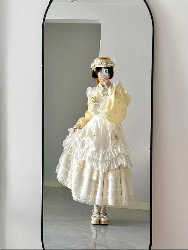 Creamy - Hanfu Fusion - Yellow Top and Mamian Skirt Set with Pipa Sleeves