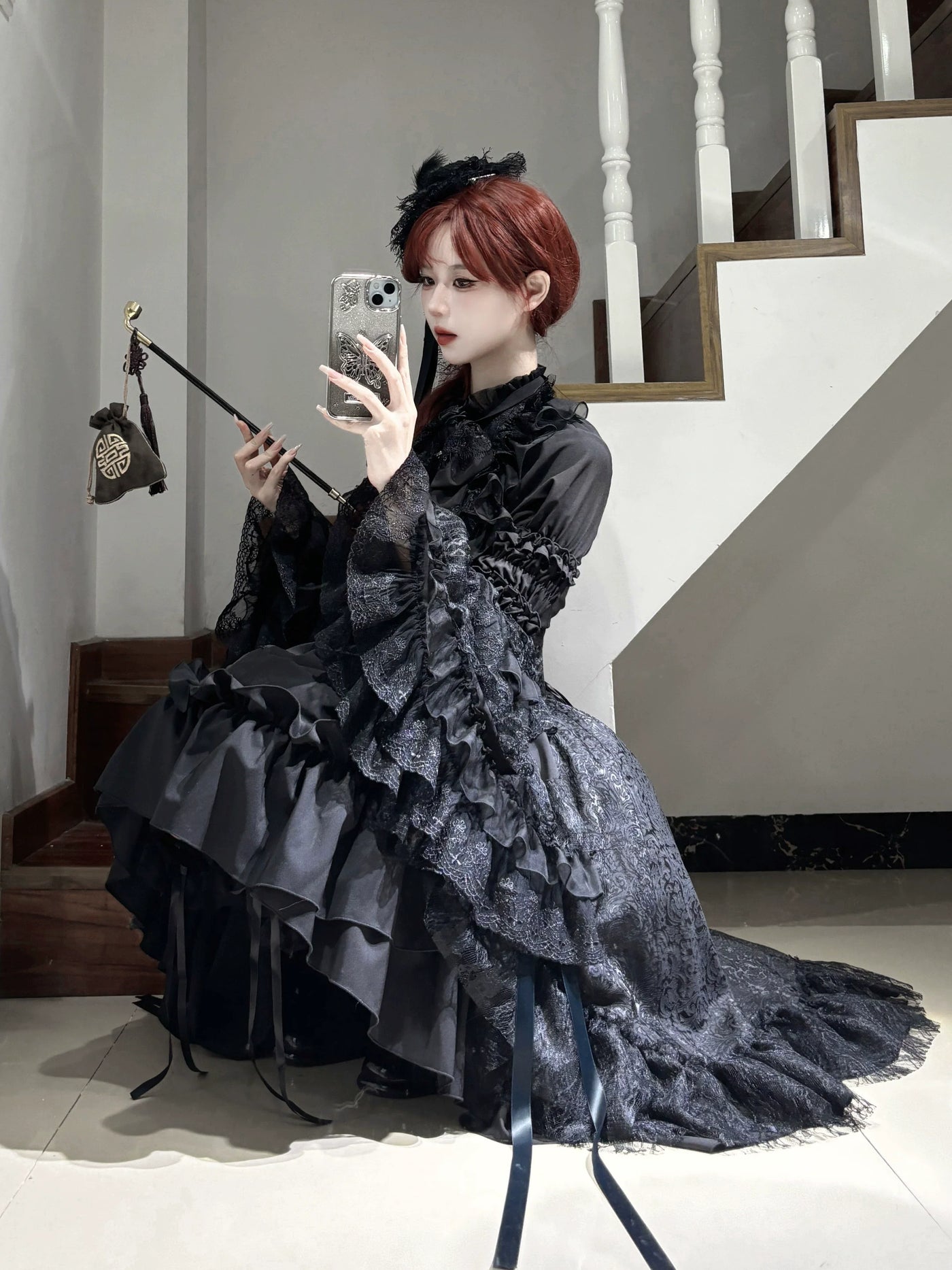 Nightingale Girl - Eternal Taboo - Gothic Lolita Skirt with Princess Sleeve Blouse