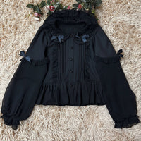 DMFS Lolita - Double-Layered Puff Sleeves - Sweet Lolita Blouse with a ruffled Peter Pan collar - S / Black