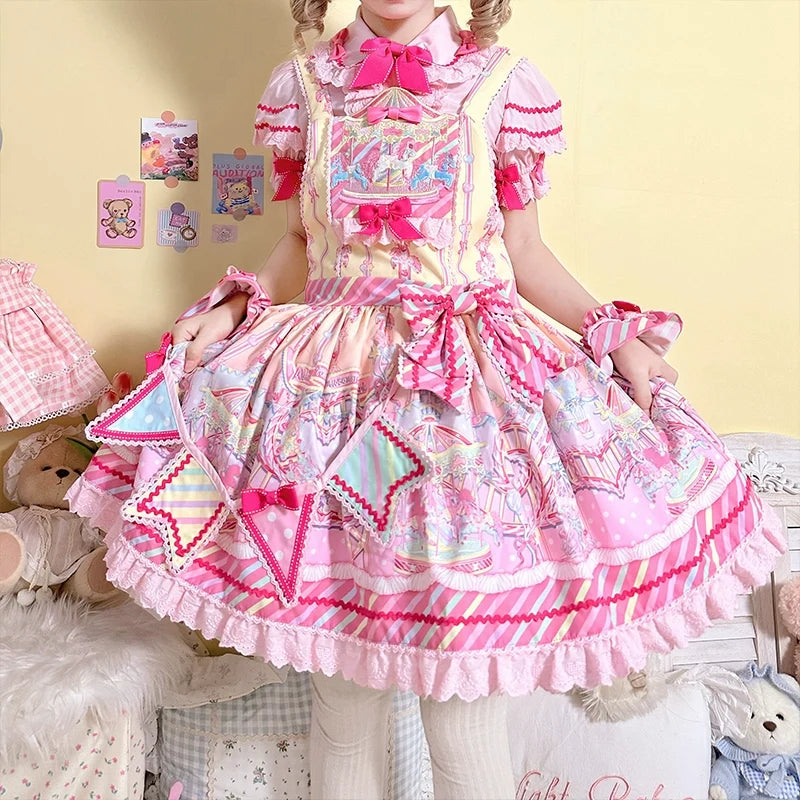 Letters from Unknown Star - Candy Park - Sweet Lolita Carnival Printed JSK & Salopette Dress