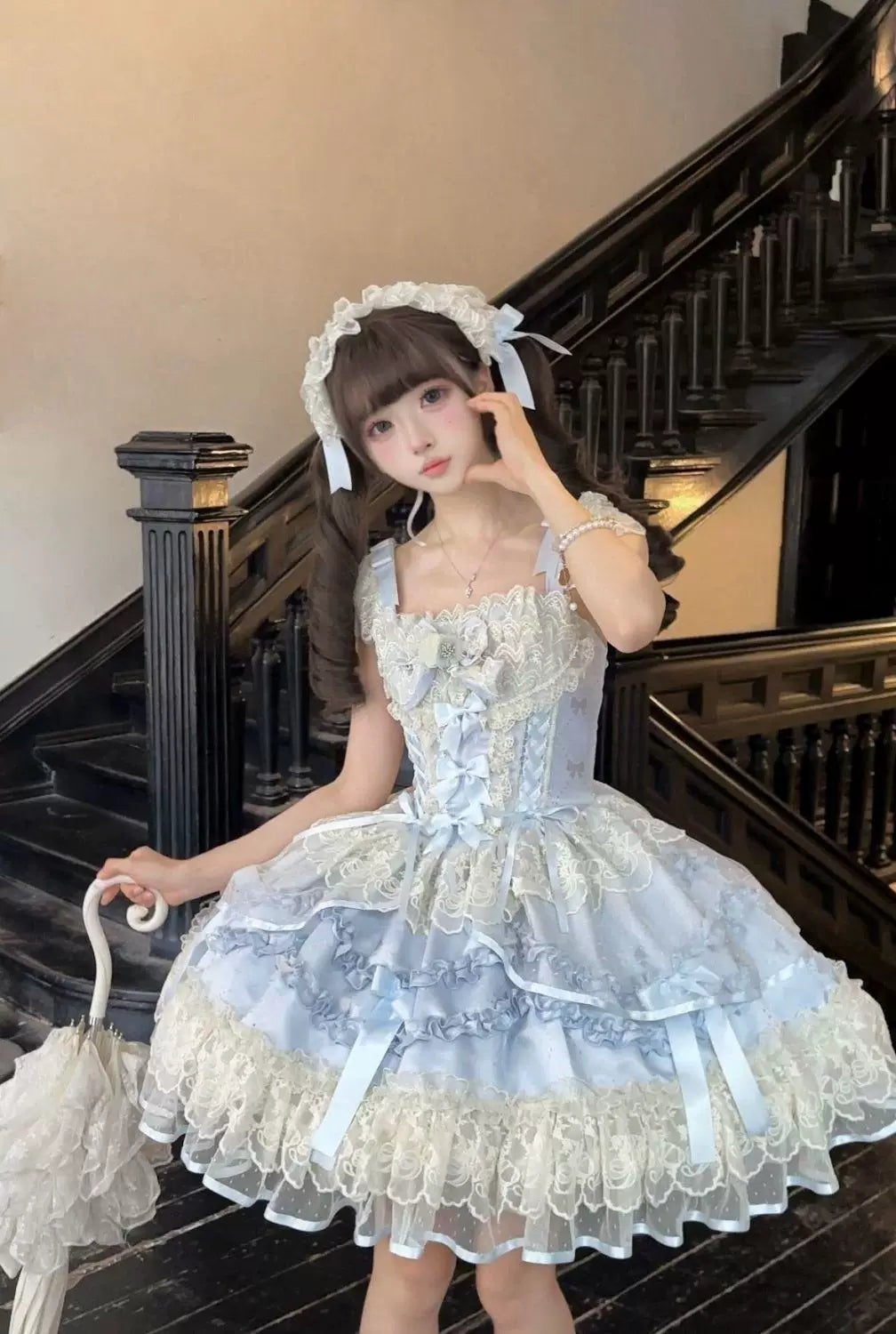 Sweetheart Dream Machine - Rose Poem Ballet - Strappy JSK dress with lace ruffles and ribbon bows