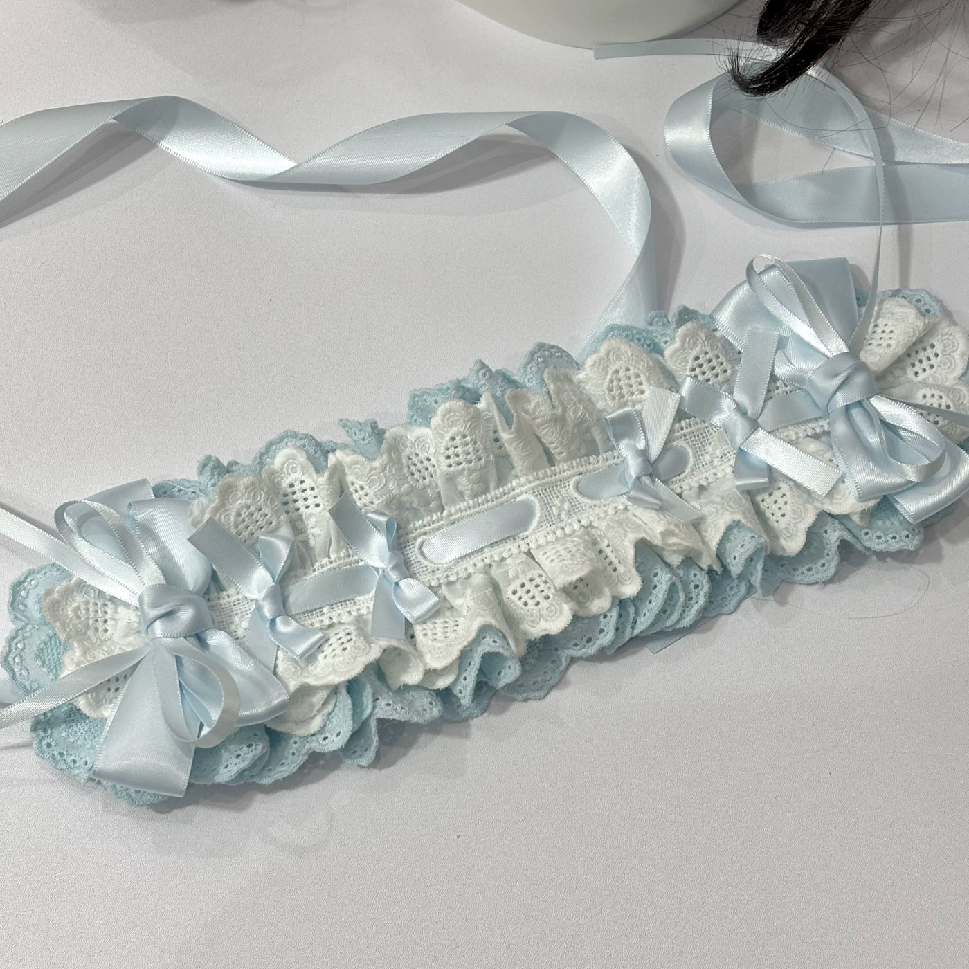 Cat Tart - Handmade Lace Bow - Lace-Trimmed Headband with Ribbon Ties
