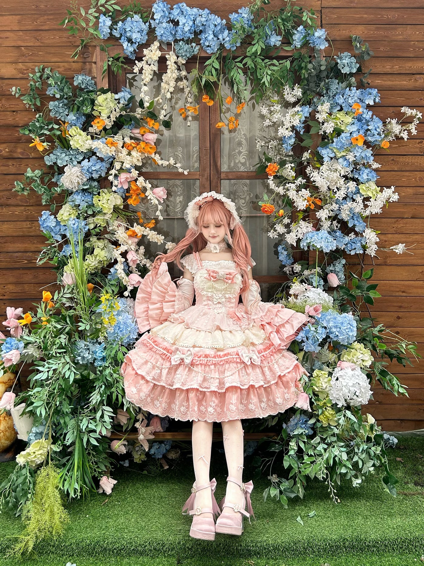 Hello Princess Lolita - Falling Cherry Blossoms - Plus-Size Bridal-Style Lolita Dress with Tiered Lace Skirt – detail view 2