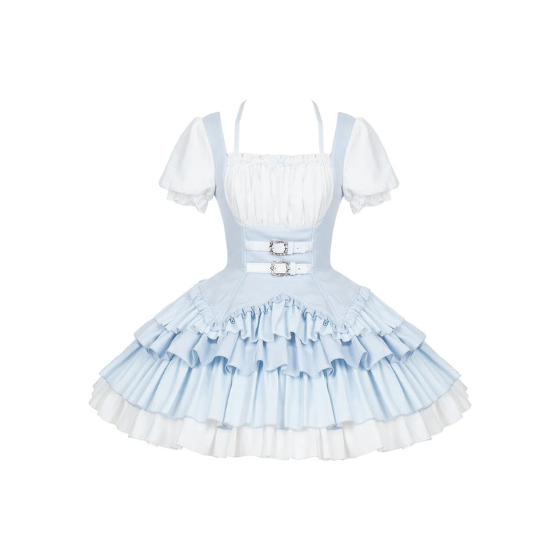 With PUJI - Unspoken Summer - Sweet Lolita OP Dress, Square Neckline & Tiered Skirt detail view 10