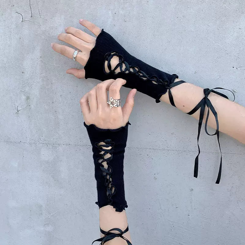 Independent Brand - Lace Arm Sleeves - Arm sleeves or gloves with lace and criss-cross ties