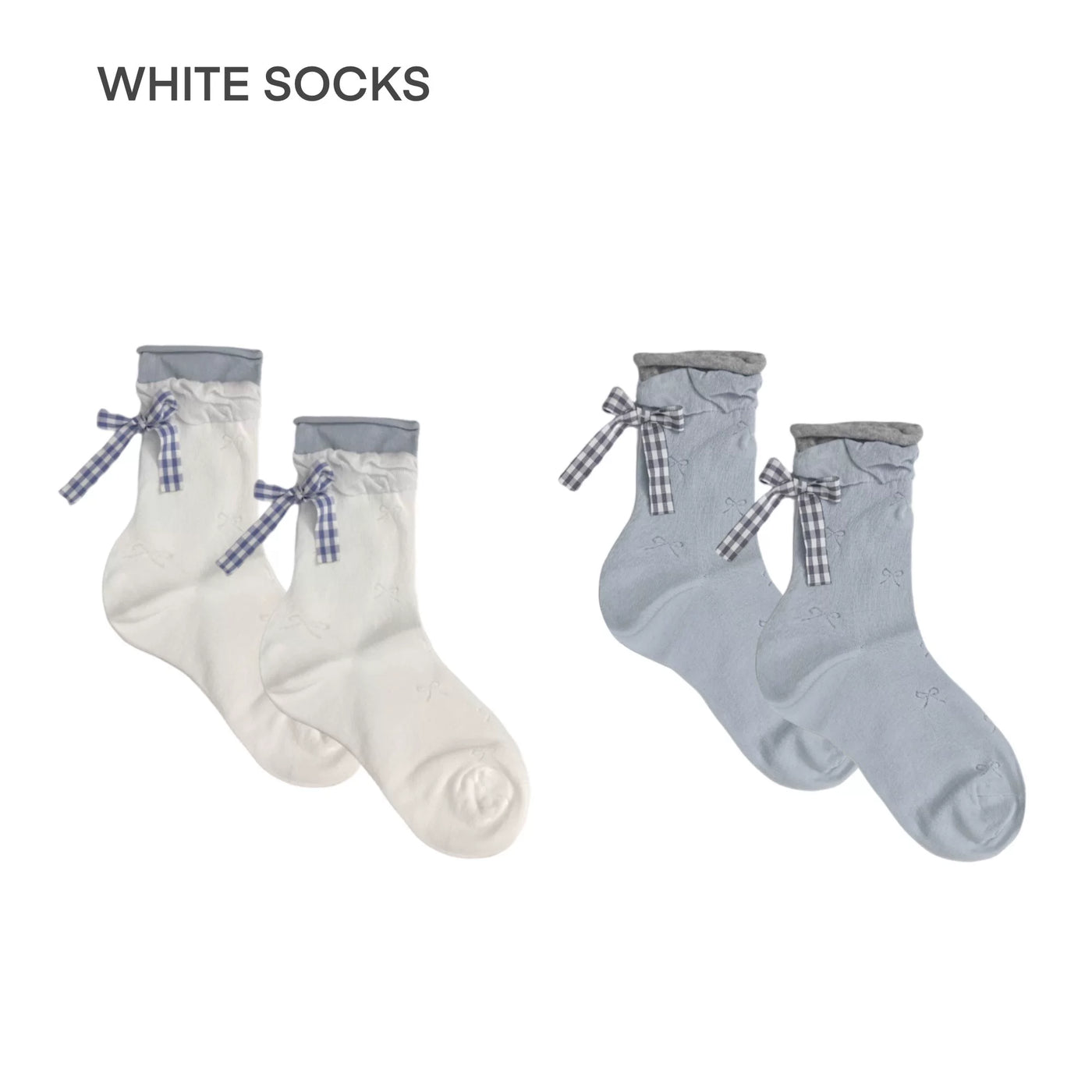 White Socks - Ballet Bow - Mesh Mid-Calf Socks with Bow Detail