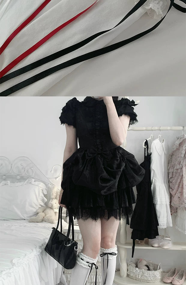 roji roji - Gentle Dream - Ballet-inspired cotton socks with lace trim and ribbon details