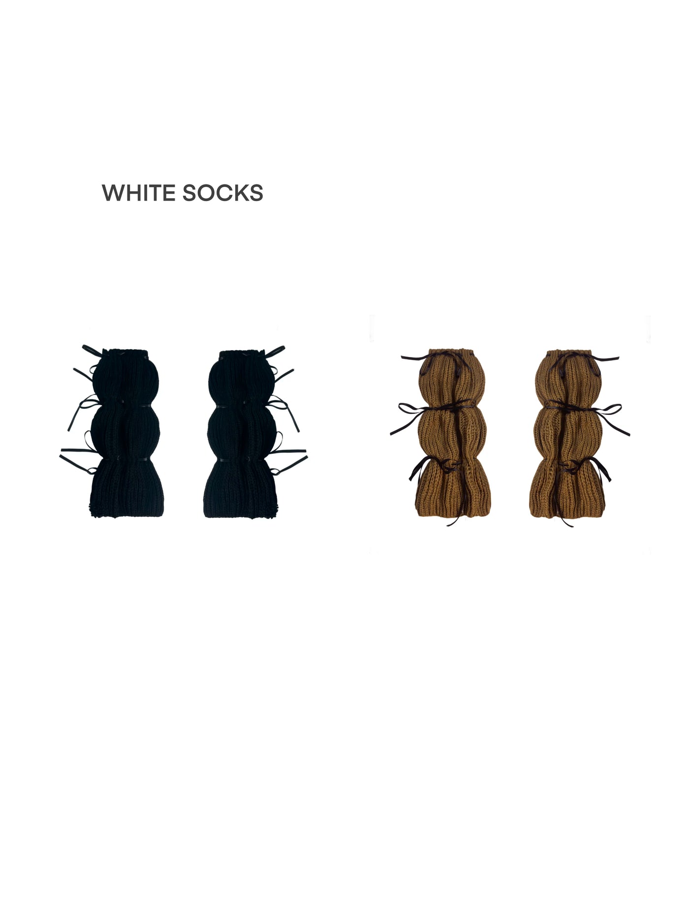 White Socks - Ballet Ribbon - Scrunched Knit Socks with Ribbon Ties