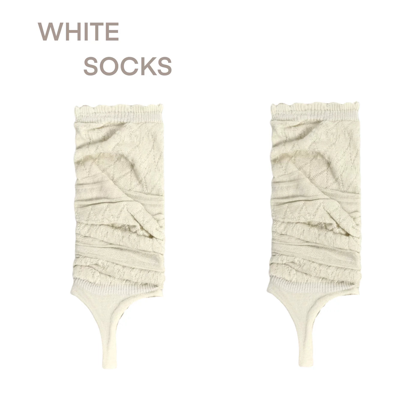 Milky white ribbed slouchy knit sock with gathered ankle and horizontal ribbed cuff
