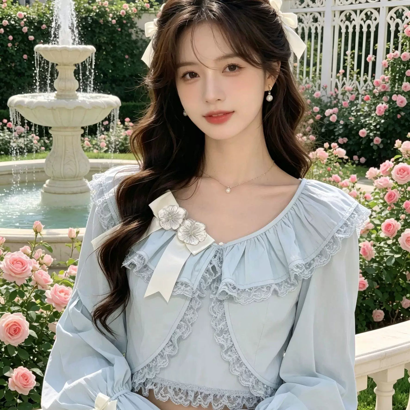 Sweetheart Dream Machine - Lace Ruffle - Long-Sleeve Cardigan with Lace Ruffle