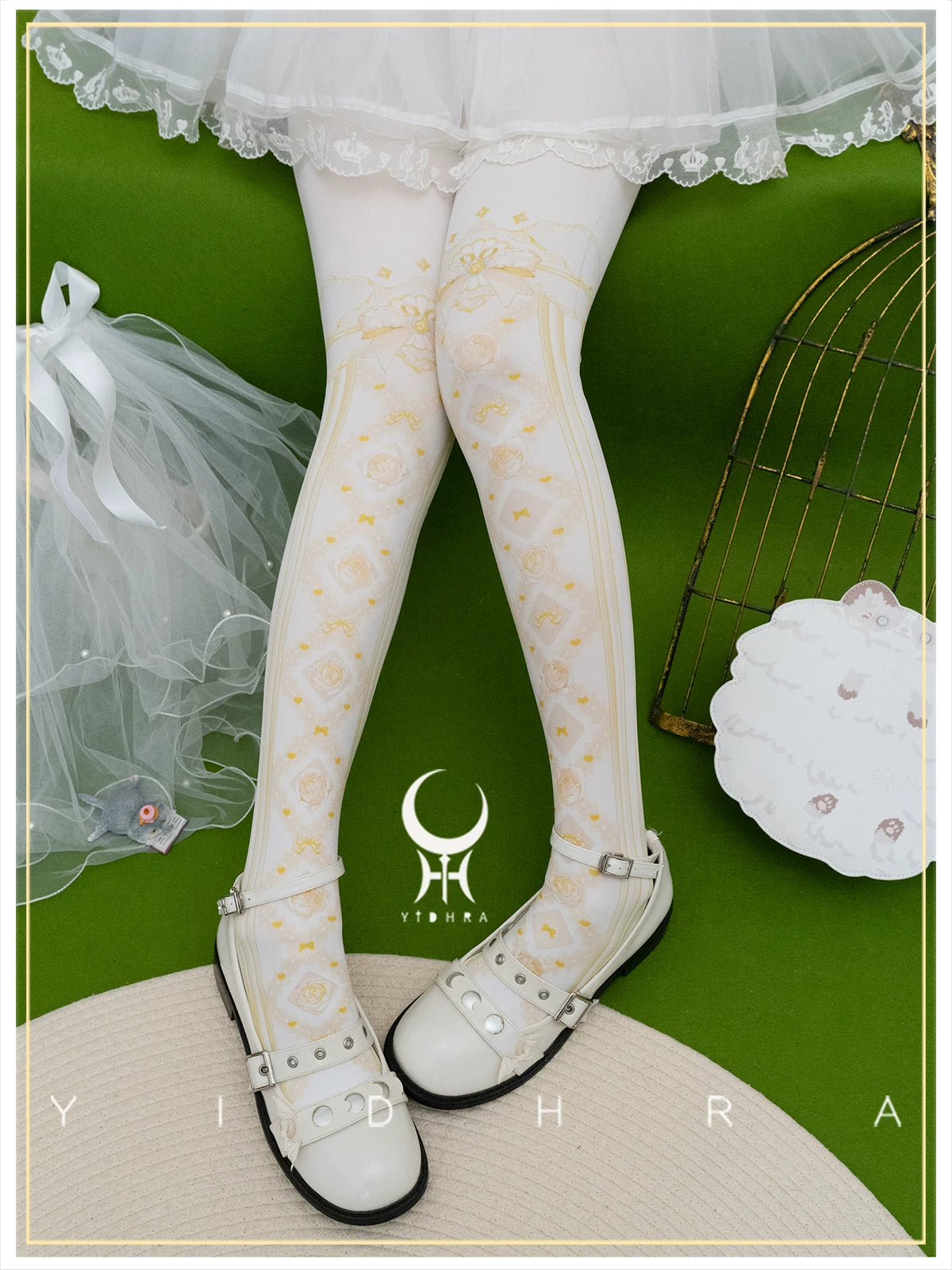 Yidhra Sweet Interlace Rose Print Lolita Tights – detail view 12