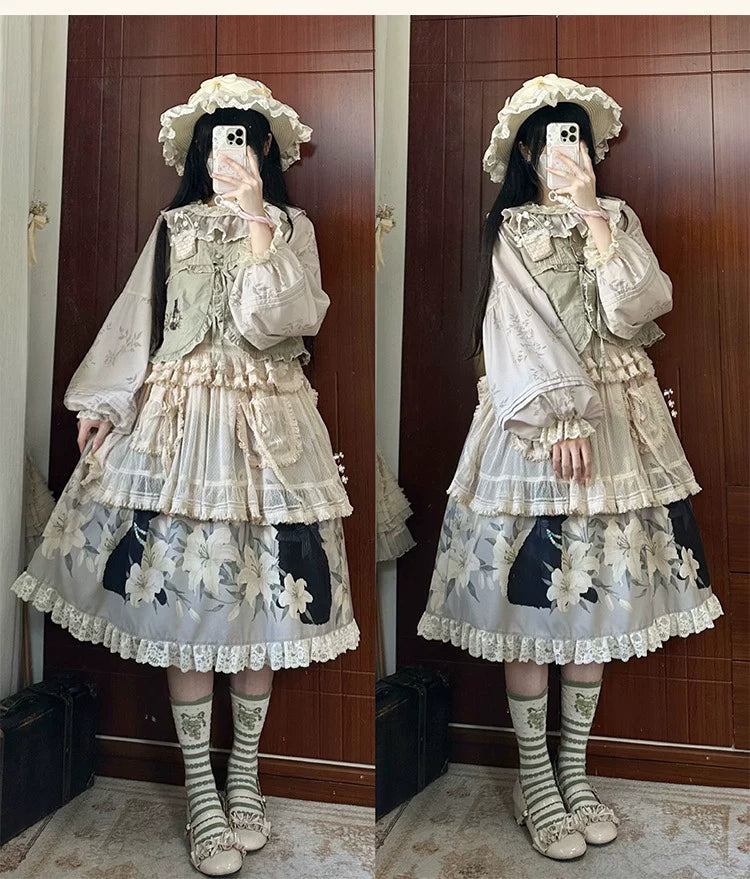 GZYRZ - Black Cat and Lily - Lolita fashion set with black cat and lily motifs