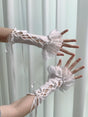 Tie-strap double-layer lace-trim sleeve covers, white, one pair