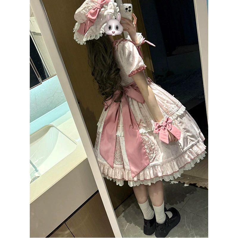 Creamy - Sweet Lolita Strawberry Embroidered OP Dress - Pink