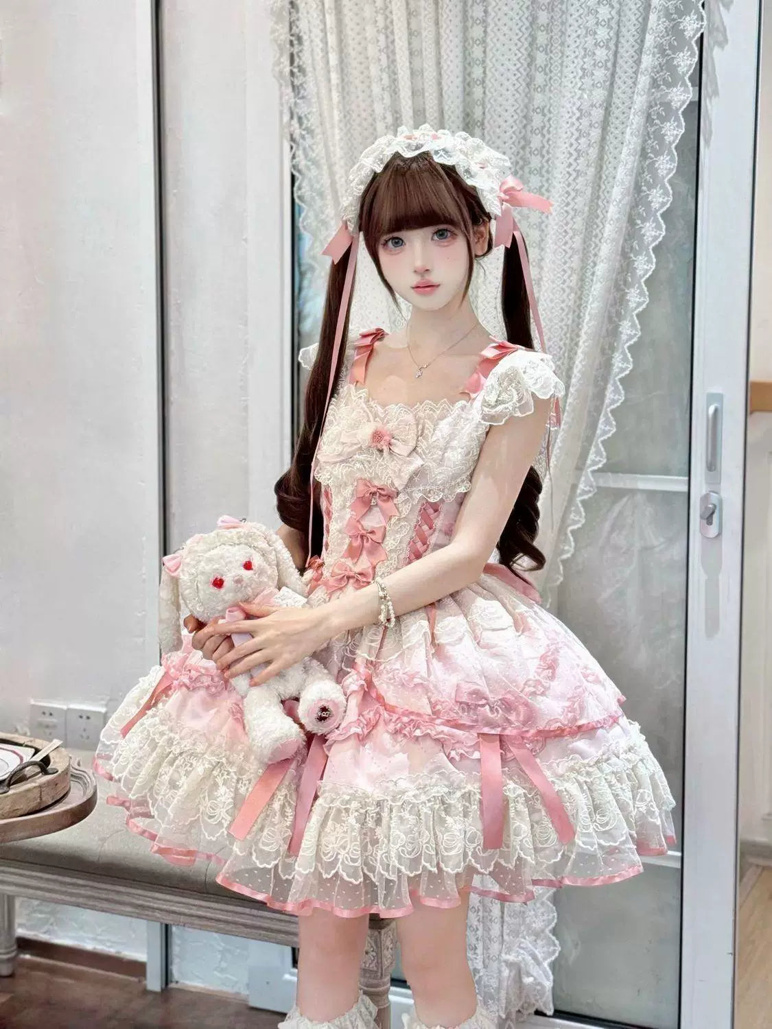 Sweetheart Dream Machine - Rose Poem Ballet - Strappy JSK dress with lace ruffles and ribbon bows