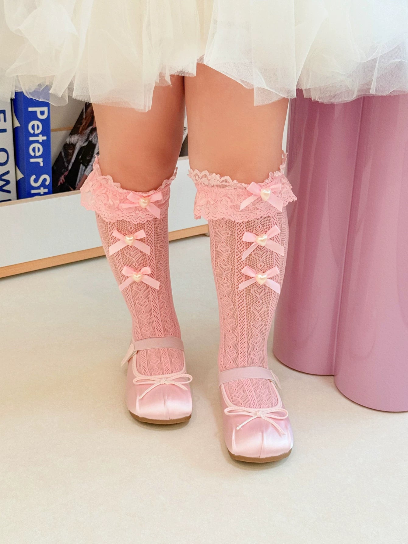 Fantasy Doll - Pearl Bow Strawberry Lace - Decorative socks with lace and motif options