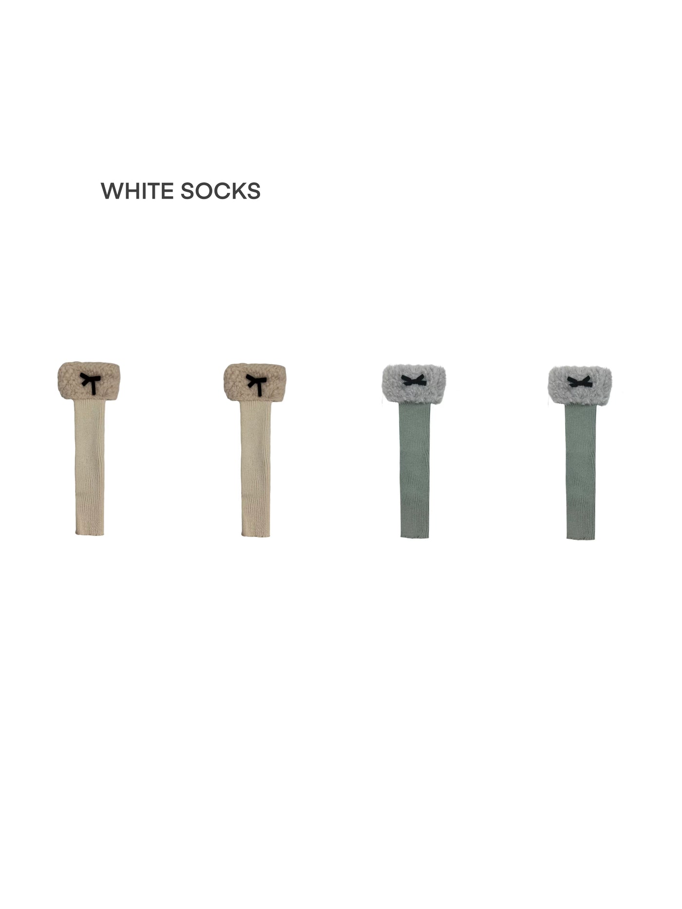 White Socks - Fleece Bow - Stirrup Knit Leg Warmers with Fleece Cuffs