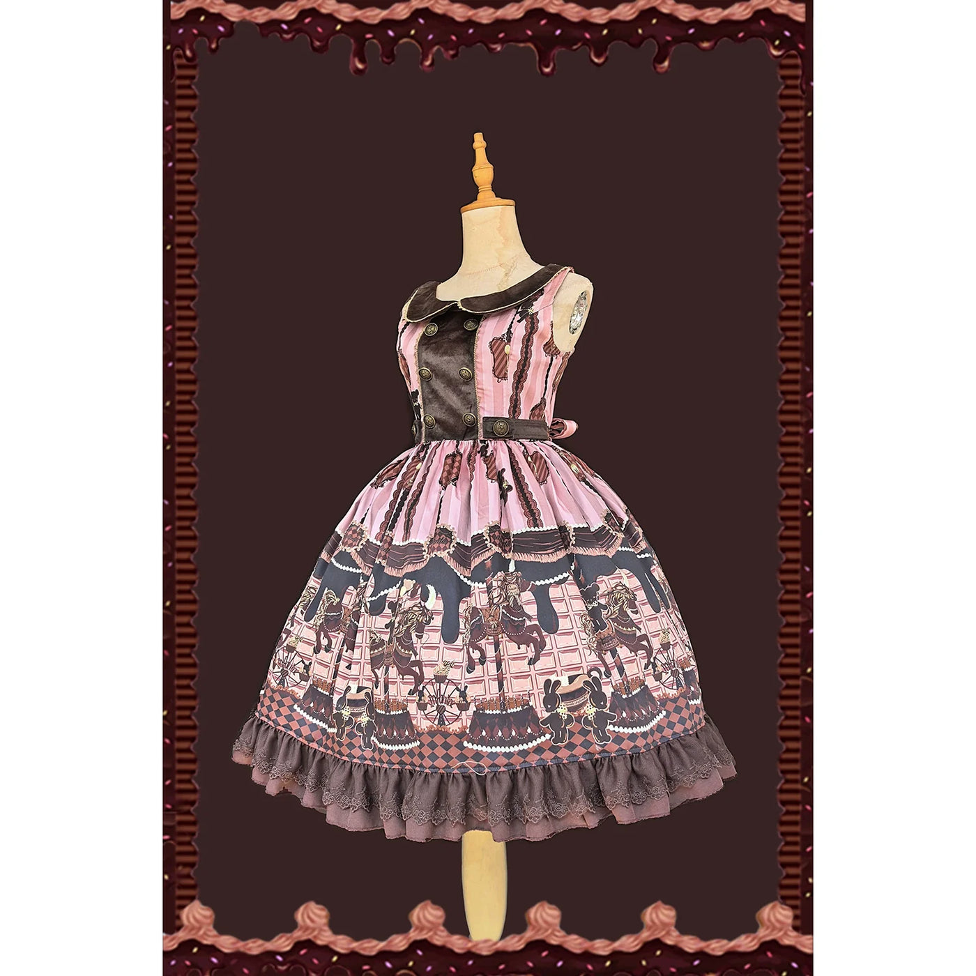 Chocolate Carousel - Peter Pan Collar Old School Lolita JSK Dress, Carousel Print (L M S XL) 43764:785947
