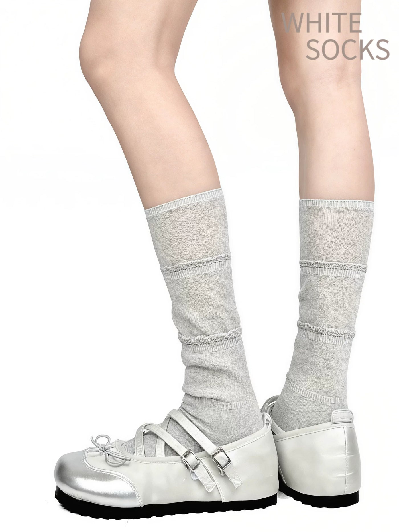White Socks - Ruffle Slouch - Slouch Mid-Calf Socks with Ruffle Bands