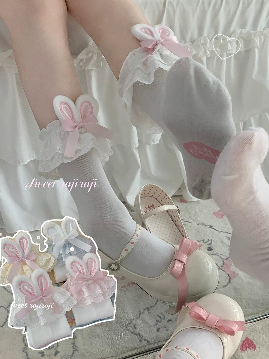Roji Roji - Cotton Lolita Bunny Ear Socks - Summer Bow Short Socks Socks