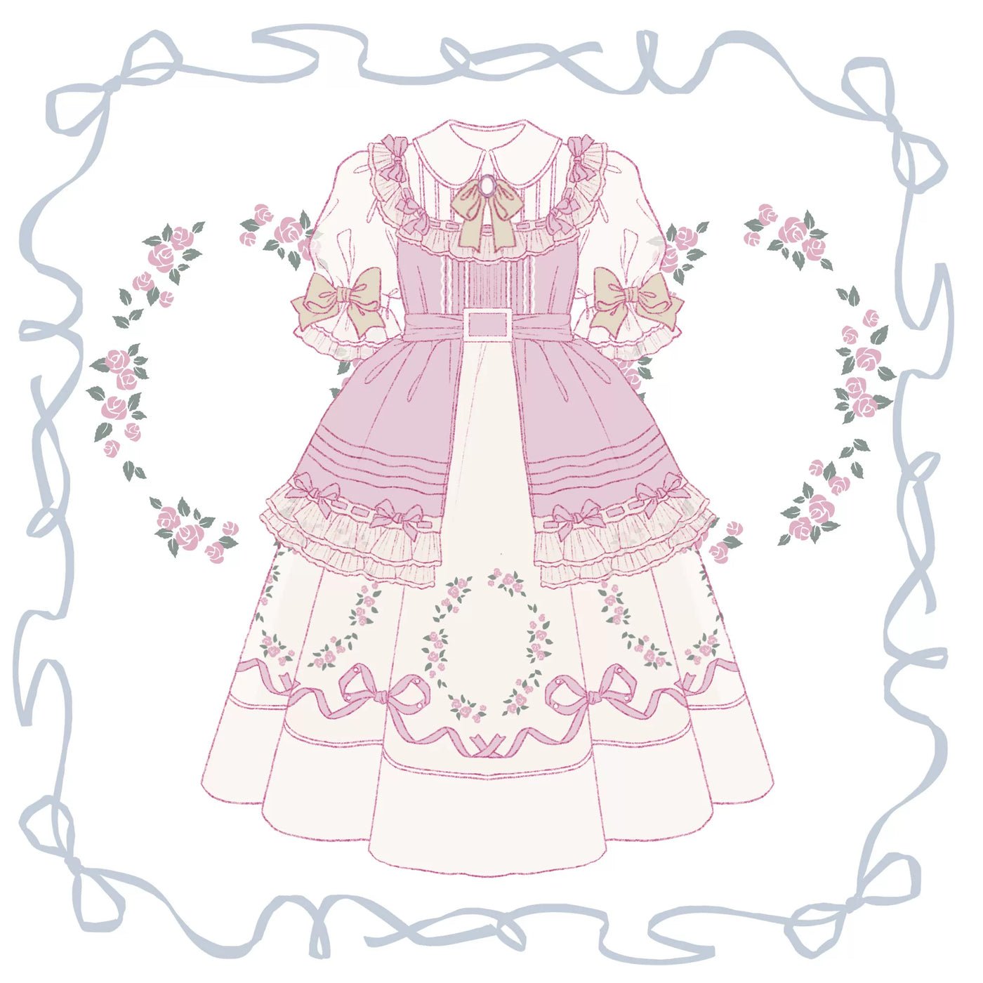 Baozi Pig - Rose Tea Garden - Cotton Floral Embroidery OP Dress
