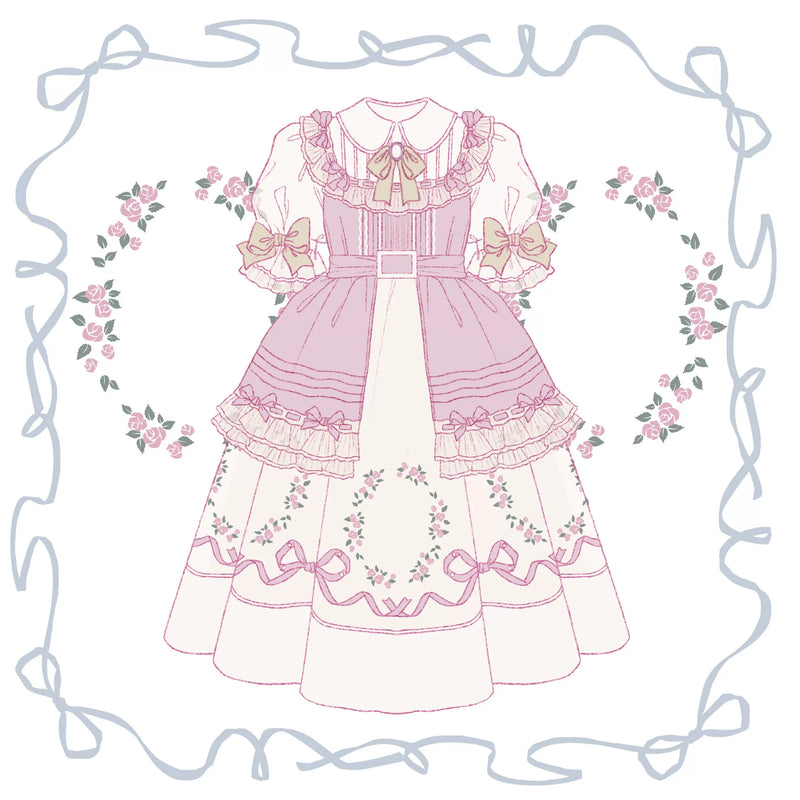 Baozi Pig - Rose Tea Garden - Cotton Floral Embroidery OP Dress