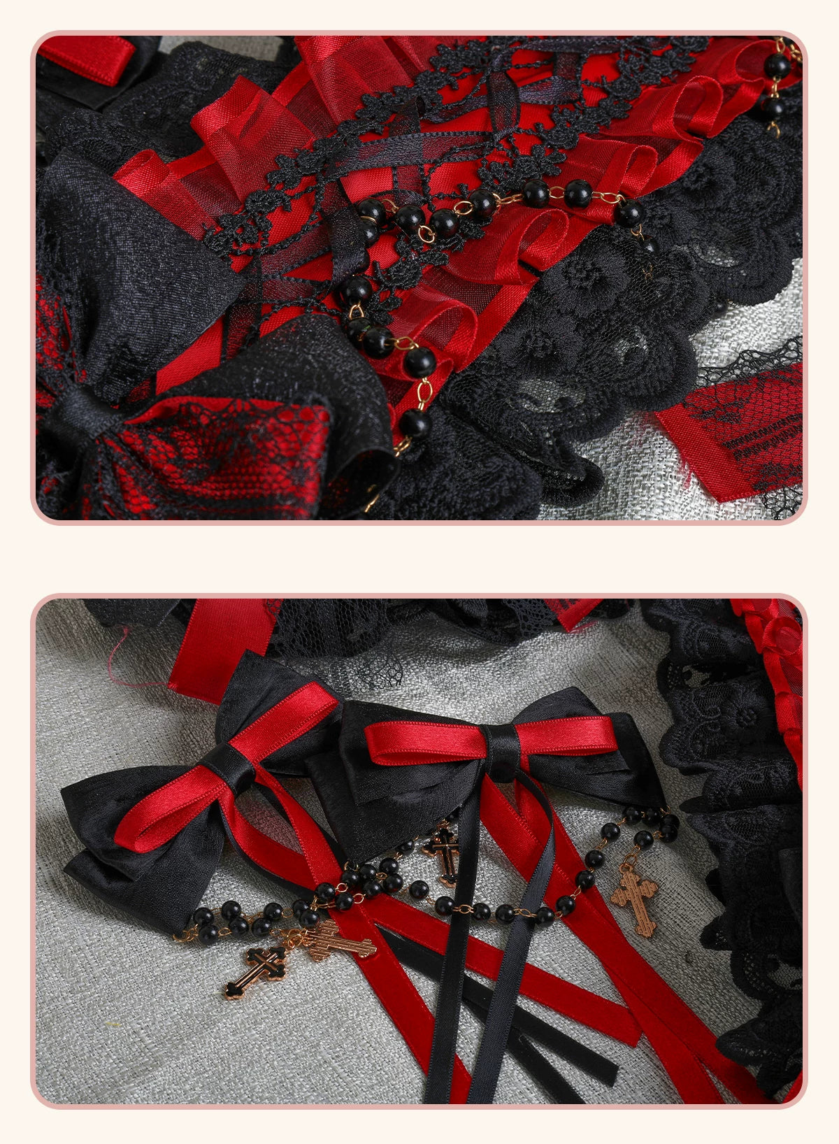 Stardust Rose - Rose Covenant - Lolita Accessories with Red Roses and Black Lace