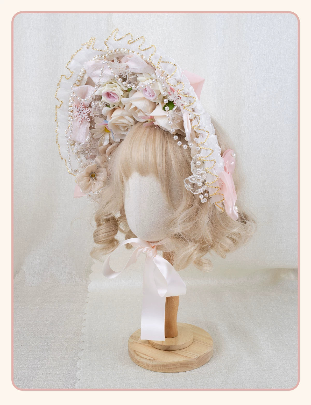 Stardust Rose - Pearl Rose Garden - Bonnet-Style Flat Hat with Rose Florals