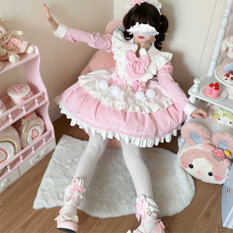 Lady Han Sweet Bunny Ball Lolita dress featuring a cute pastel pink design with bunny motifs and lace details.
