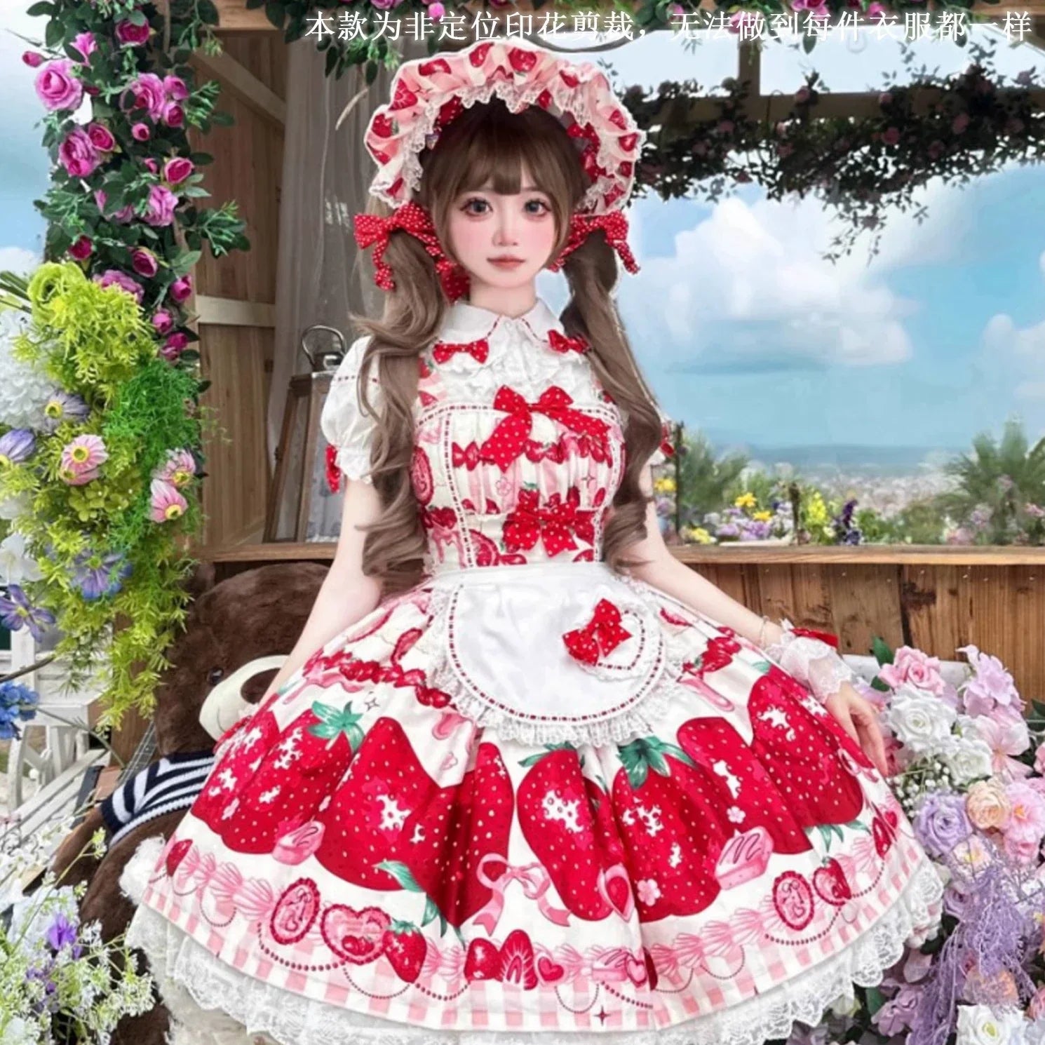 Mengfuzi - Strawberry Pear - Strawberry Handle Picture Sweet Lolita Dress