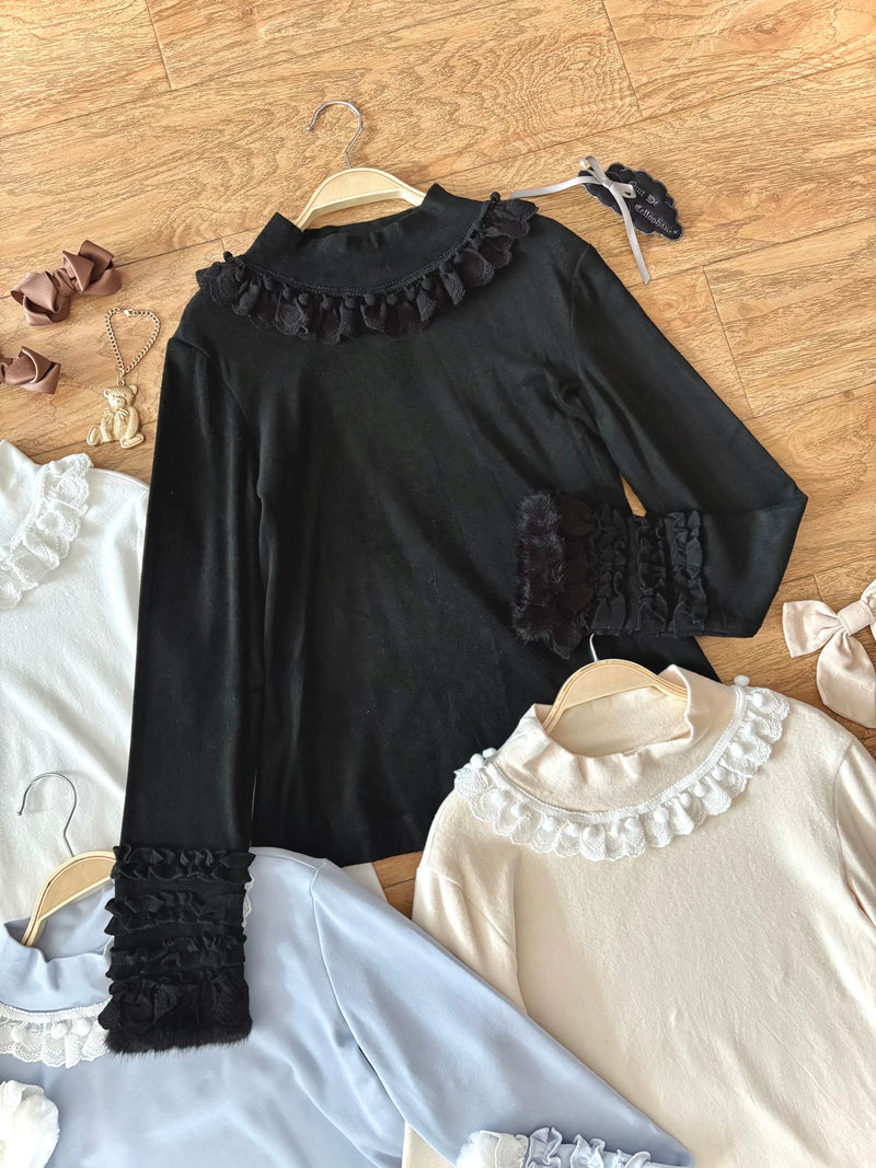 BUNNY Magic Forest Little Strawberry Winter Layering Top — Black Stand-Collar Version