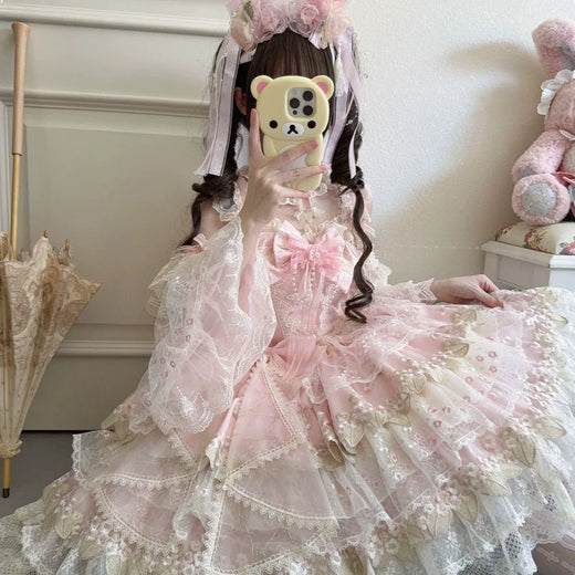 Lady Han Flower Rain Chinese JSK Dress by Lolita Fetch featuring a floral rain pattern on elegant silk fabric.