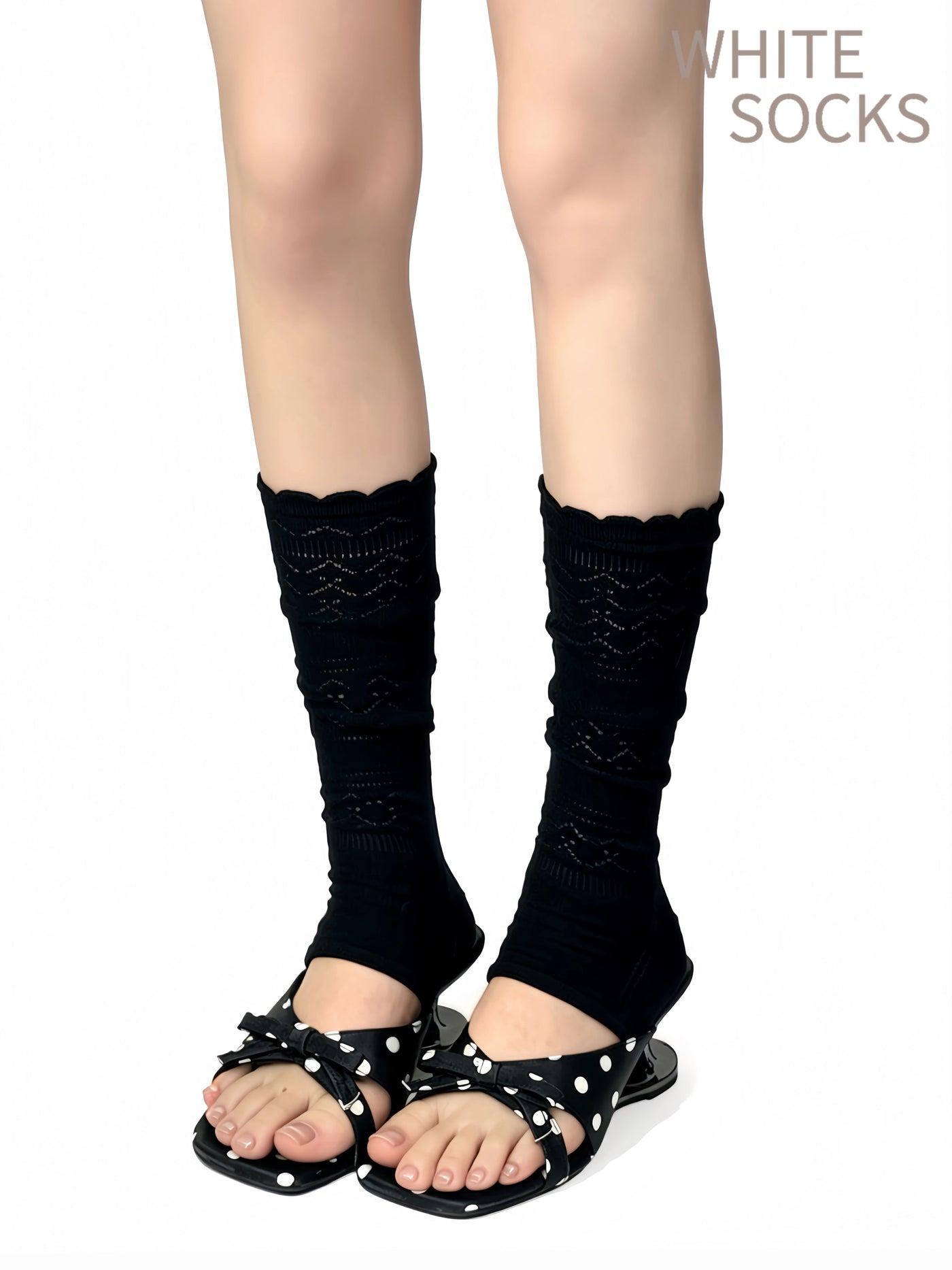 White Socks - Openwork Lace - Lace-Textured Stirrup Leg Warmers