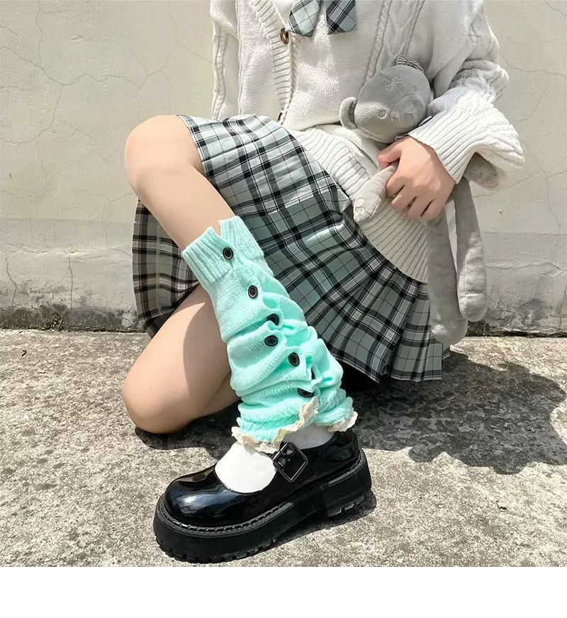 Floral Milk Cat - Button Scrunch - 48 cm Slouch Leg Warmers with Side Buttons