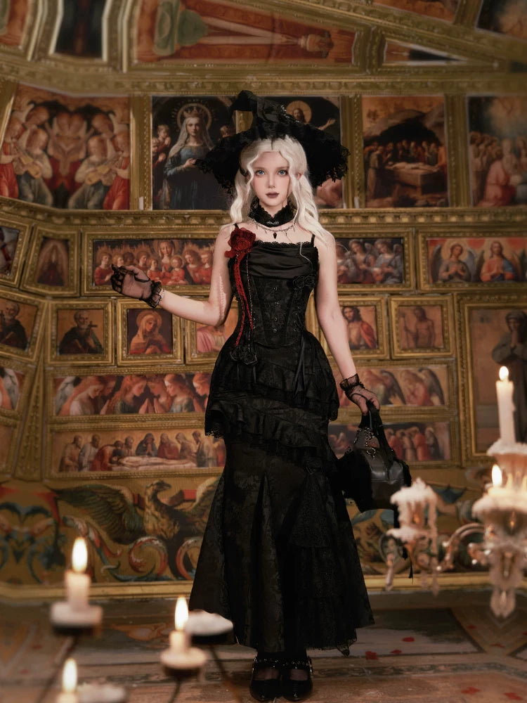 With PUJI - Twilight - Black Gothic Lolita Skirt Set, Witch-Inspired detail view 4