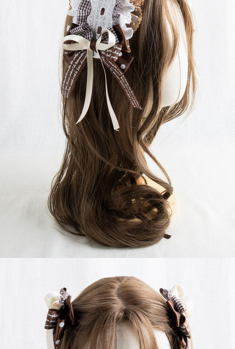 Lightbound Narrative - Chocolate Dot Bear-Ear - Headwear with Lace and Polka-Dot Bows