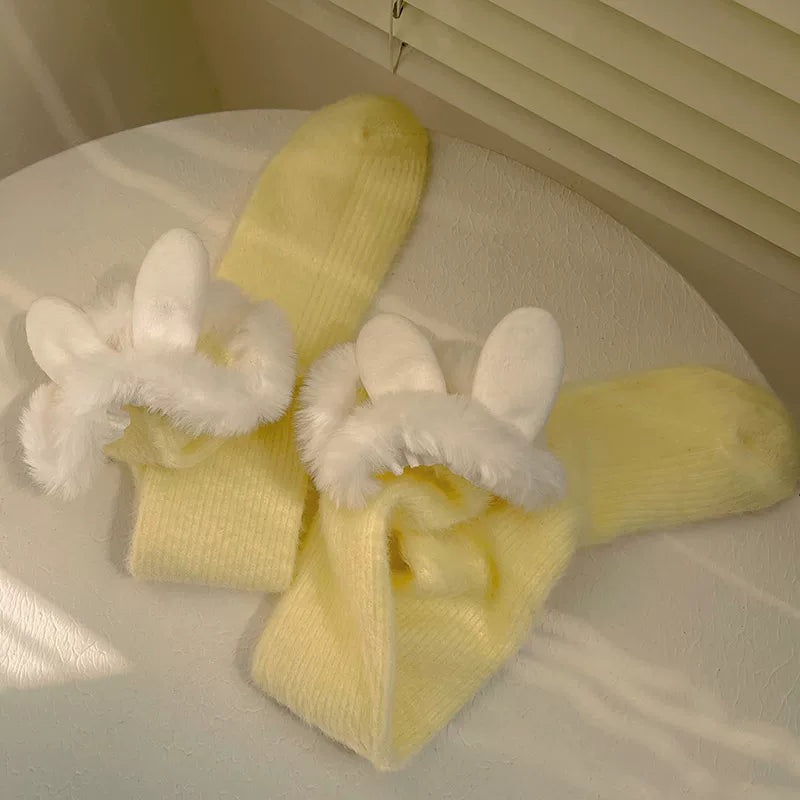 Sock Noble - Rabbit-Ear Warmers - Fuzzy Mid-Calf Scrunch Socks with Bunny-Ear Cuffs