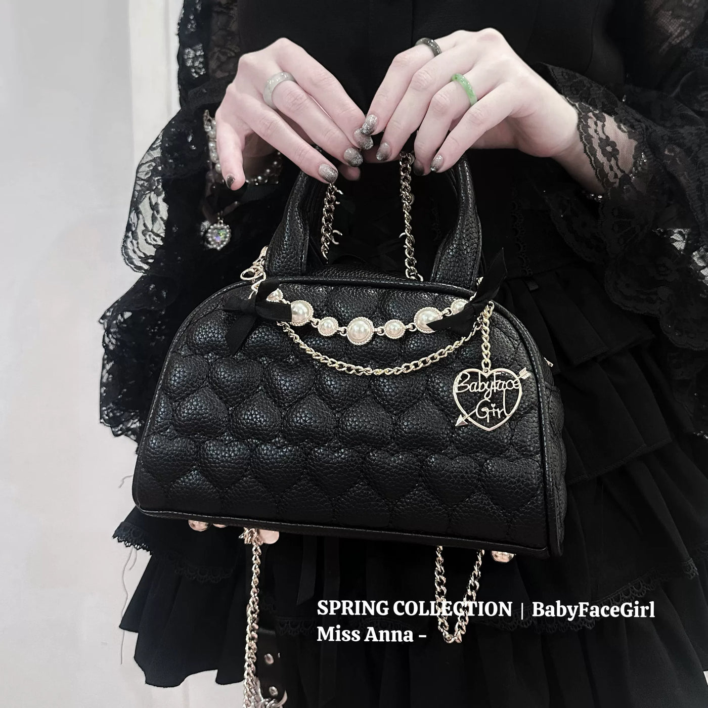 BabyFaceGirl - Miss Anna - Quilted Heart Bow Shoulder Bag