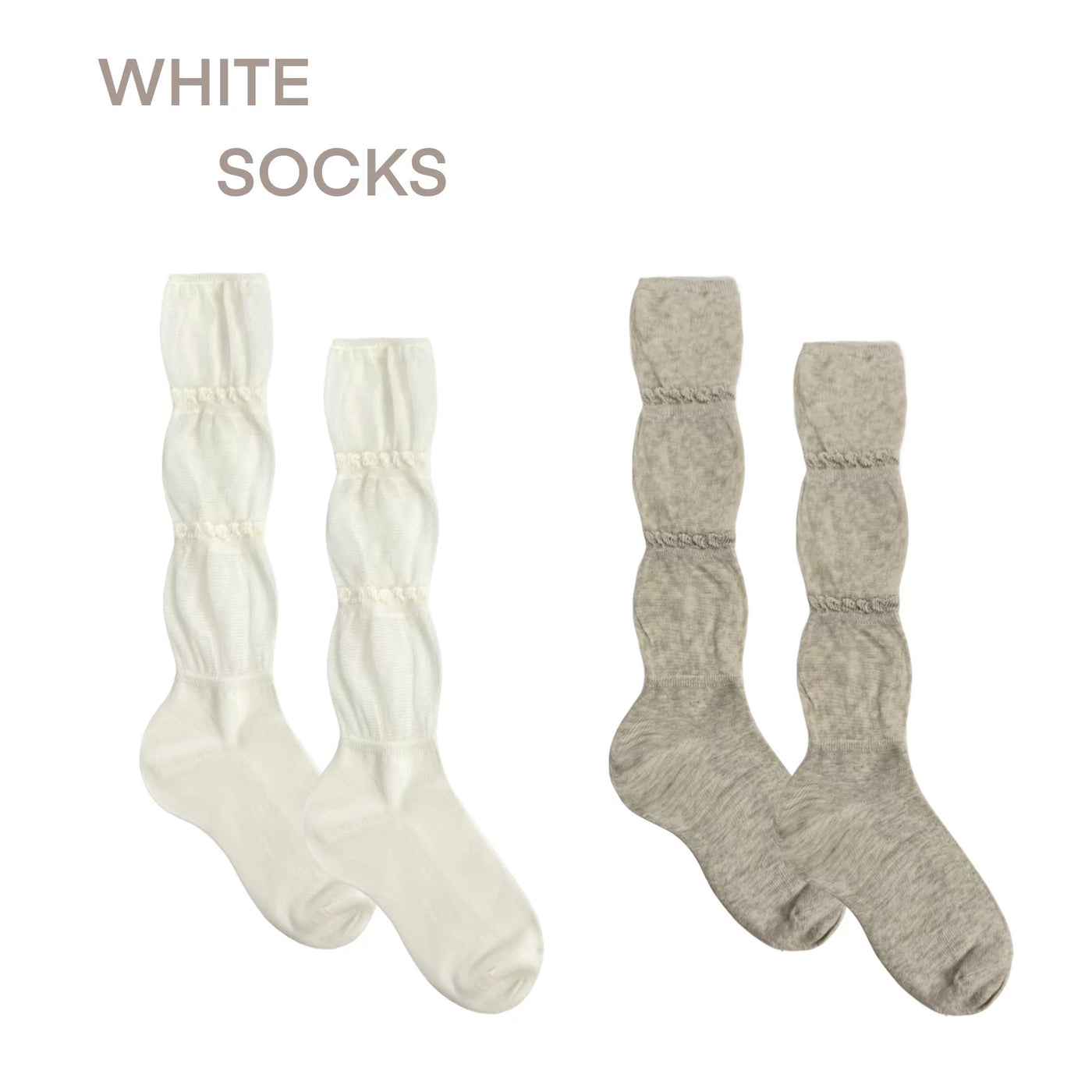 White Socks - Ruffle Slouch - Slouch Mid-Calf Socks with Ruffle Bands