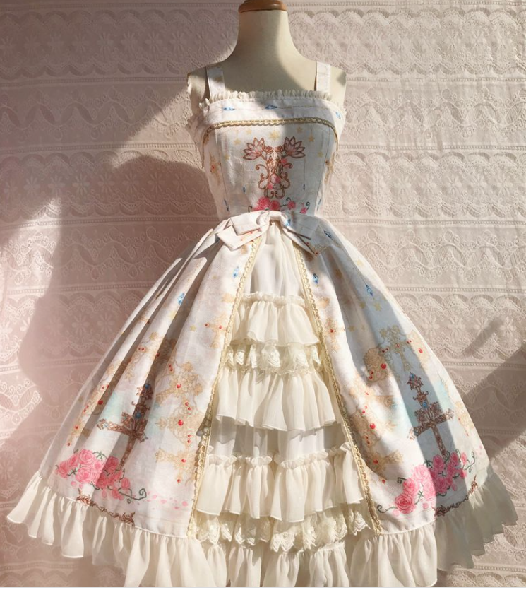 Yilia - Peacock Cross - Winter Classic Lolita Printed JSK with Front Opening