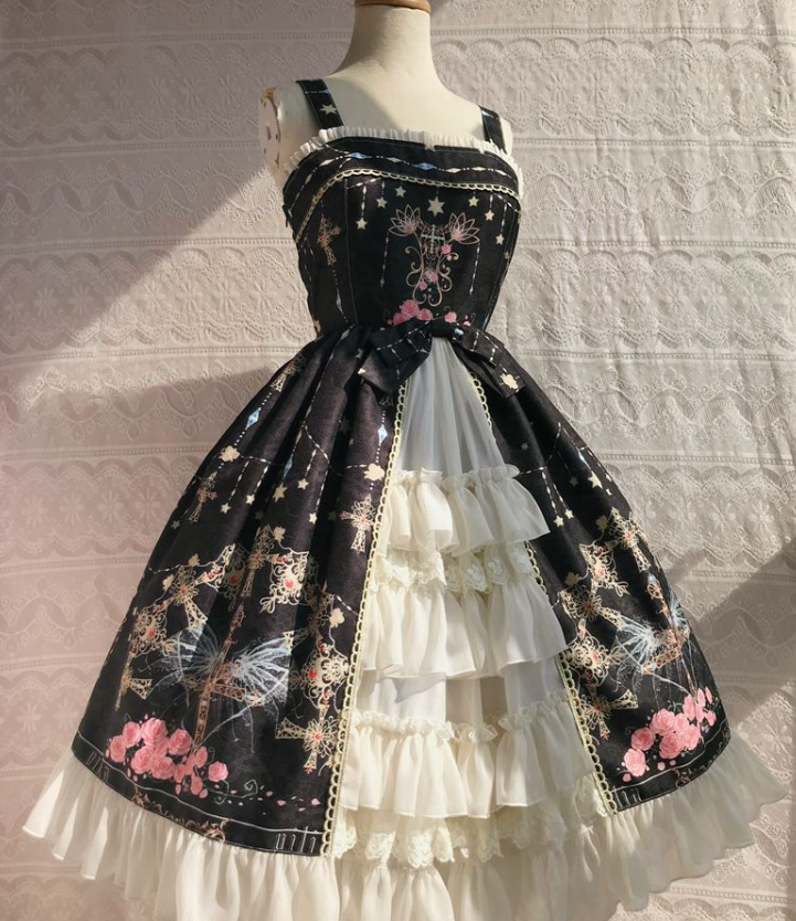 Yilia - Peacock Cross - Winter Classic Lolita Printed JSK with Front Opening