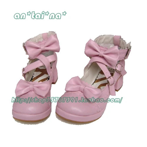 Antaina - Lolita Punk Bow Mid-Heel Multicolor - Shoes Shoes