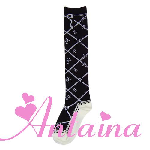 Antaina - Sweet Cotton Lolita Socks Black - White Pink Socks