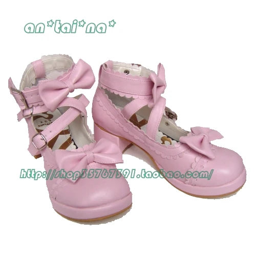 Antaina - Lolita Punk Bow Mid-Heel Multicolor - Shoes Shoes
