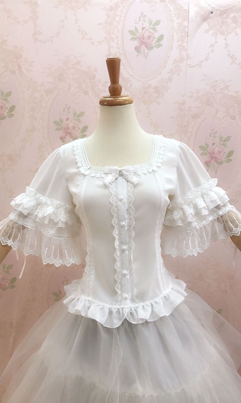 Yilia - Summer Lace Short Sleeve Lolita - Blouse Innerwear