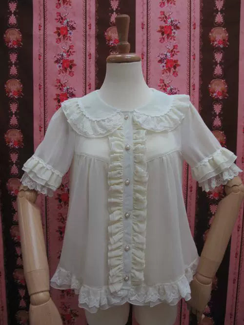 Yilia - Loose Peter Pan - Short Sleeve Chiffon Blouse