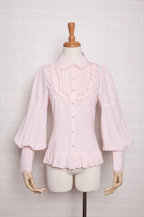 Yilia - Peter Pan Lace Bib - Leg of Mutton Sleeve Blouse