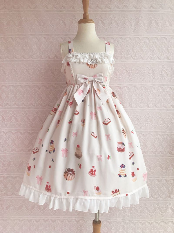 Yilia - Berry Sweetheart - Bow and Ruffle Printed JSK