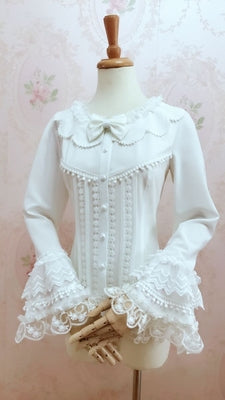 Petal Collar Princess Sleeve Vintage Blouse M milky white